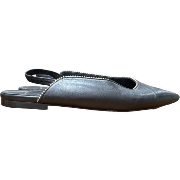 Anine Bing • Callie Slingback Gold Studded Pointed Toe Black Leather Flats 38 - Picture 12 of 13